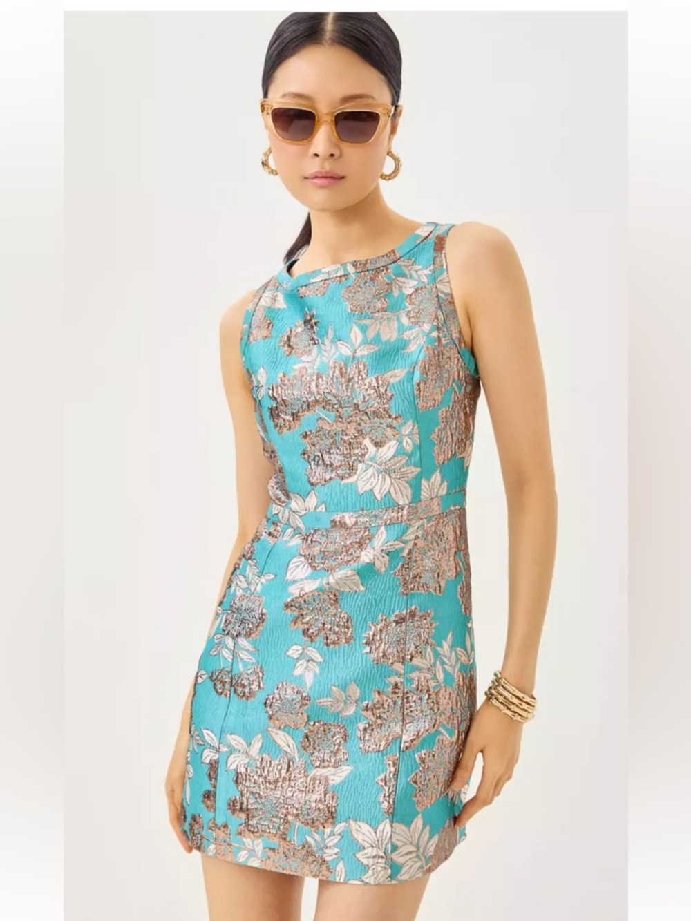 NWT Lilly Pulitzer Sleeveless Teal Floral Romper Jacquard Dress